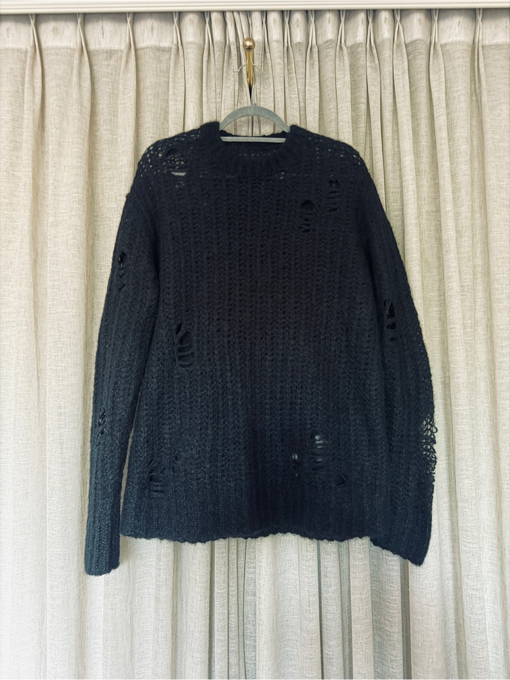 AllSaints Black Distressed Crewneck Sweater